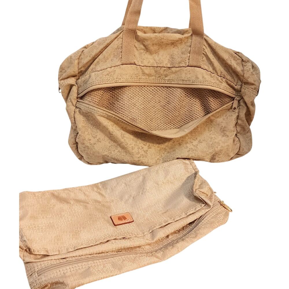 2 Pc LANCEL Laptop Bag Weekend Travel Nylon w Insert Organizer Tan Luxury Brand